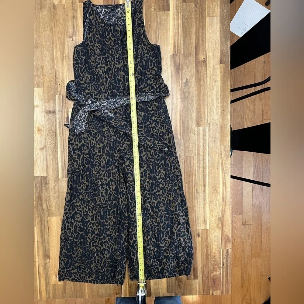 Banana Republic Linen Cotton Wide Leg Cropped Jumpsuit Pockets Animal Print Sz 2